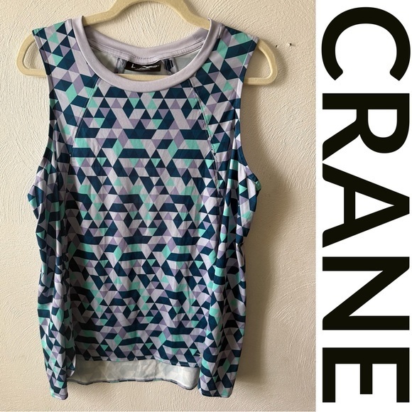 Crane Tops - Crane Athletic Sleeveless Performance Tank Top Geometric Print Stretch Large